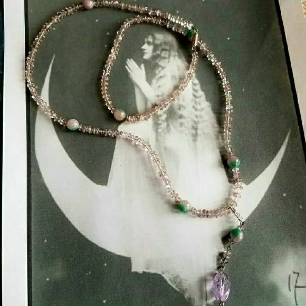 Amethyst necklace long gem strand bead beaded gemstone handmade gem
